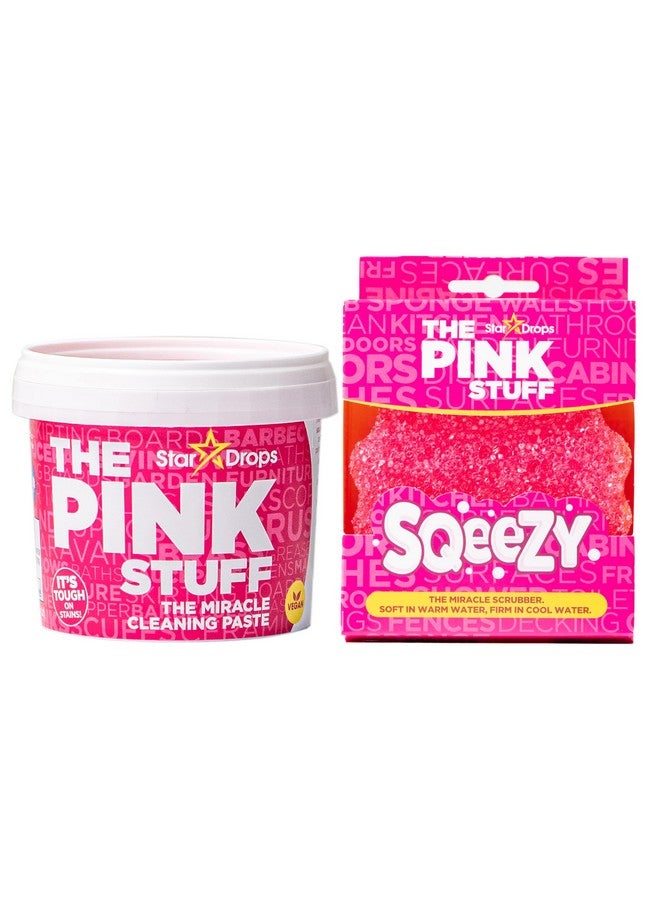 Stardrops - The Pink Stuff Miracle Cleaning Paste & SQeeZY Scrubber Sponge Bundle - All-Purpose, Non-Scratch Cleaner for Kitchens, Bathrooms, Walls, Floors, Pots, Grout, and More - Image 1