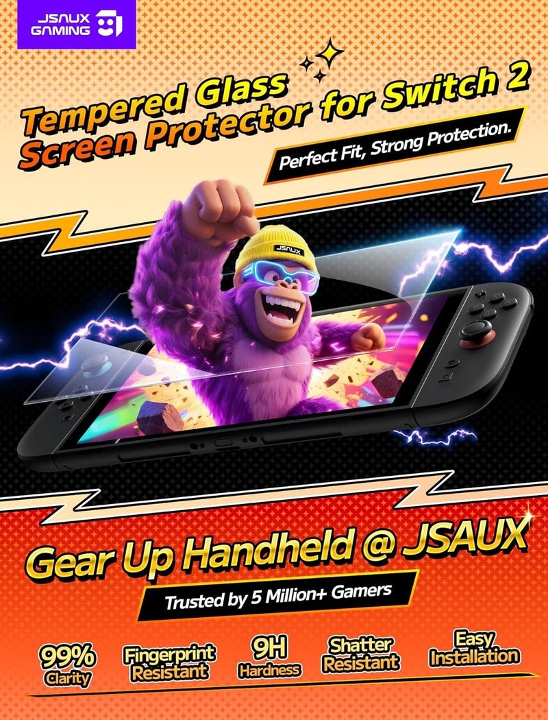 JSAUX 3-Pack Screen Protector for Nintendo Switch 2, Ultra HD Glass Protector 9H Hardness Easy to Install with Guiding Frame Scratch Resistant Tempered Glass - Image 2