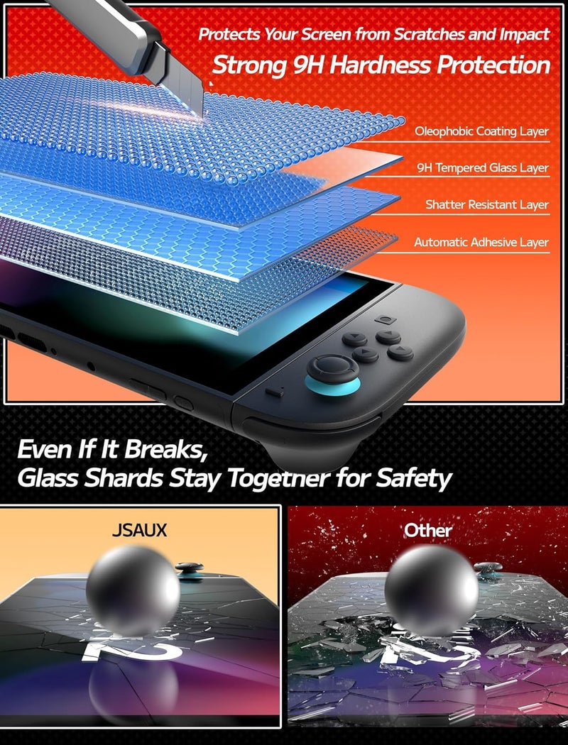 JSAUX 3-Pack Screen Protector for Nintendo Switch 2, Ultra HD Glass Protector 9H Hardness Easy to Install with Guiding Frame Scratch Resistant Tempered Glass - Image 5
