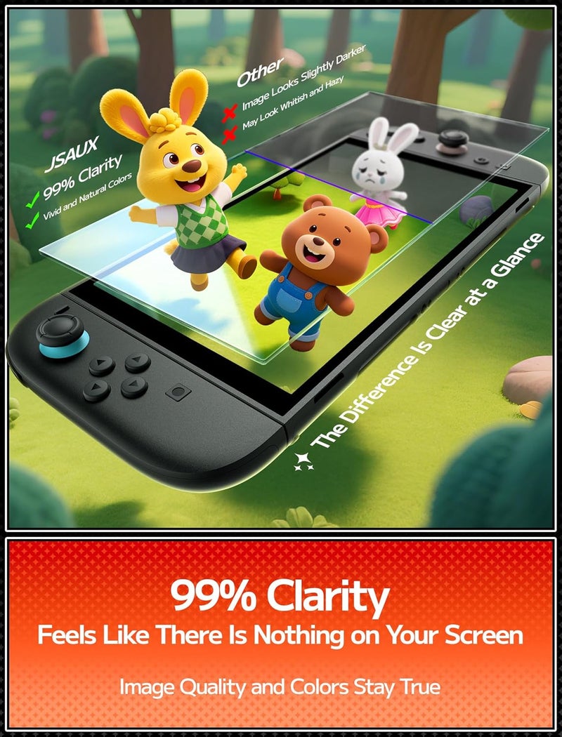 JSAUX 3-Pack Screen Protector for Nintendo Switch 2, Ultra HD Glass Protector 9H Hardness Easy to Install with Guiding Frame Scratch Resistant Tempered Glass - Image 4