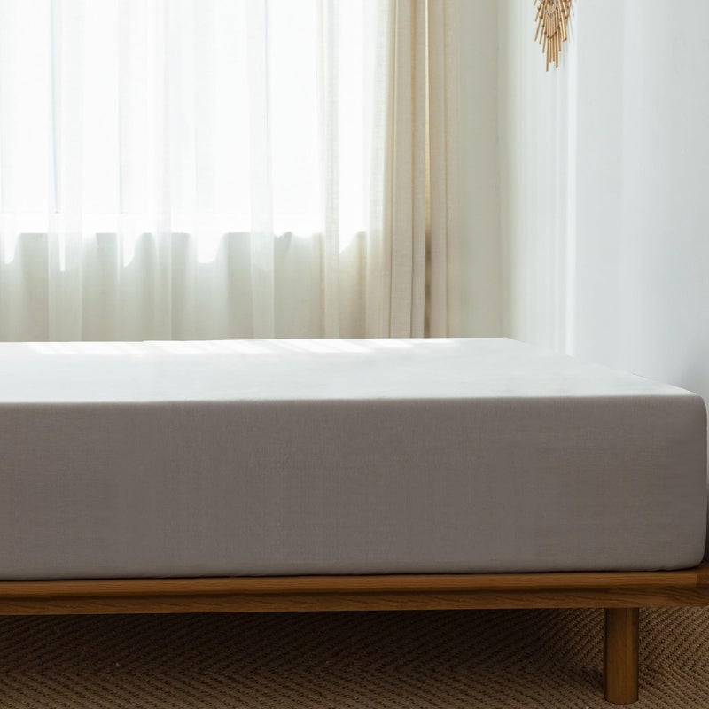 MooMee Fitted Bottom Sheet Only 100% Washed Cotton Linen Like Textured Breathable Durable Soft Comfy Deep Pocket Fits Mattress up to 17"" (Natural Linen  King) - Image 2