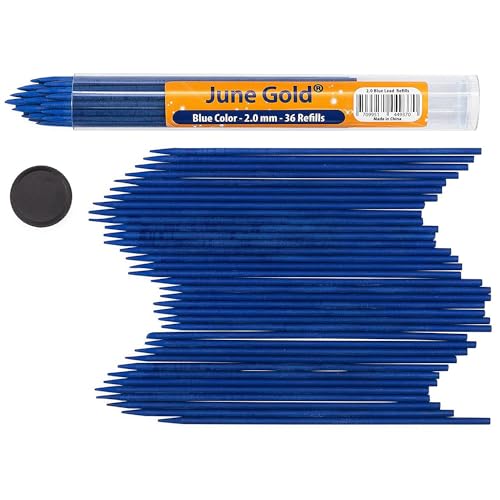June Gold 36 Blue (Azure #130) Colored 2.0 mm Lead Refills, Bold Thickness for Heavy Use, Break Resistant with a Convenient Dispenser - Image 1
