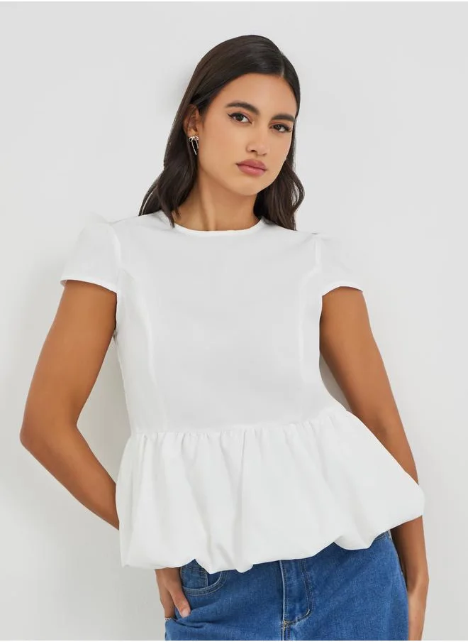 ستايلي Styli Balloon Hem Short Sleeve Blouse