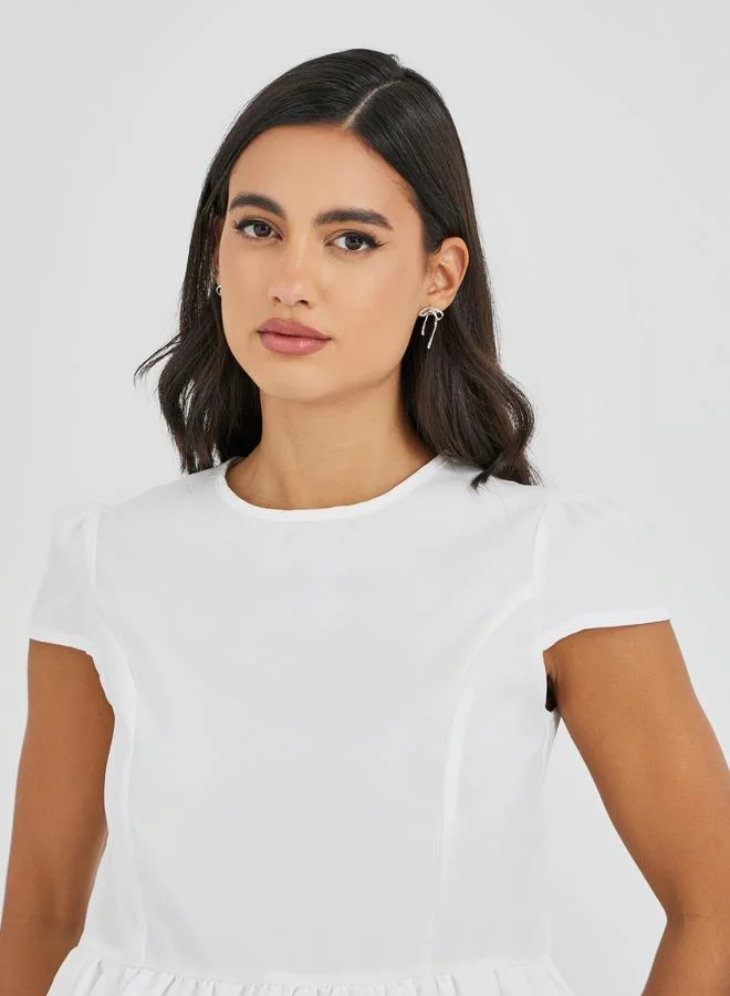 Styli Styli Balloon Hem Short Sleeve Blouse