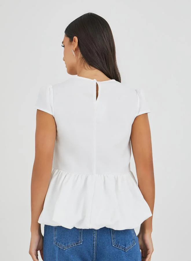 Styli Styli Balloon Hem Short Sleeve Blouse