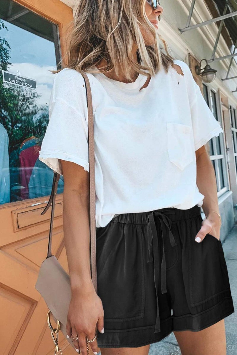 KISSMODA Wide Leg Loose Shorts for Women Black Cotton Essential Lounge Elastic Waist Short Pants - Image 4