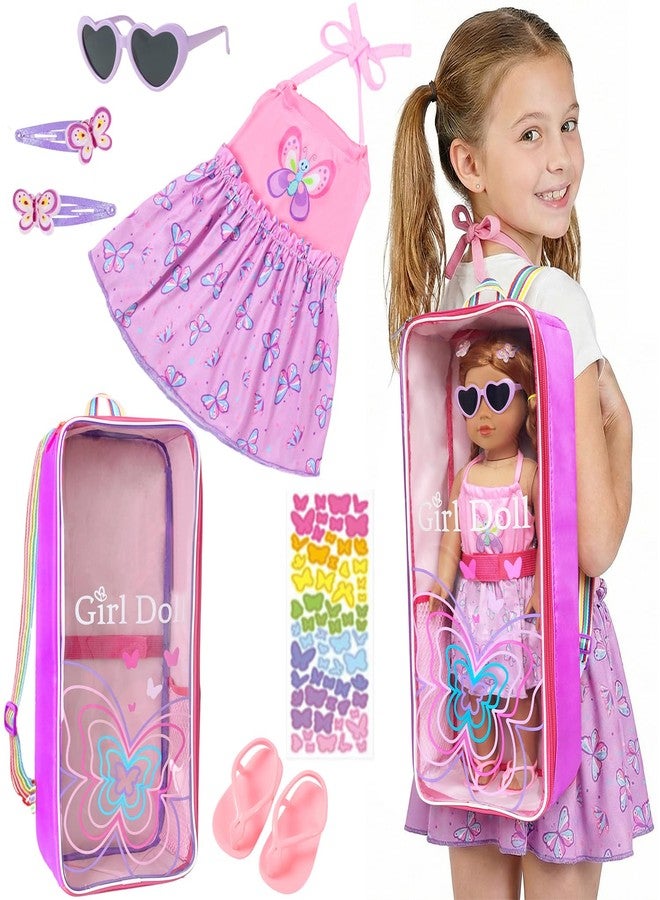 Ecore Fun 18 Inch Doll Carrier Backpack, 7Pcs Travel Doll Clear Display Storge Bag with Doll Clothe and Accessories for Take Doll Out, Girl Birthday Gift - Image 1