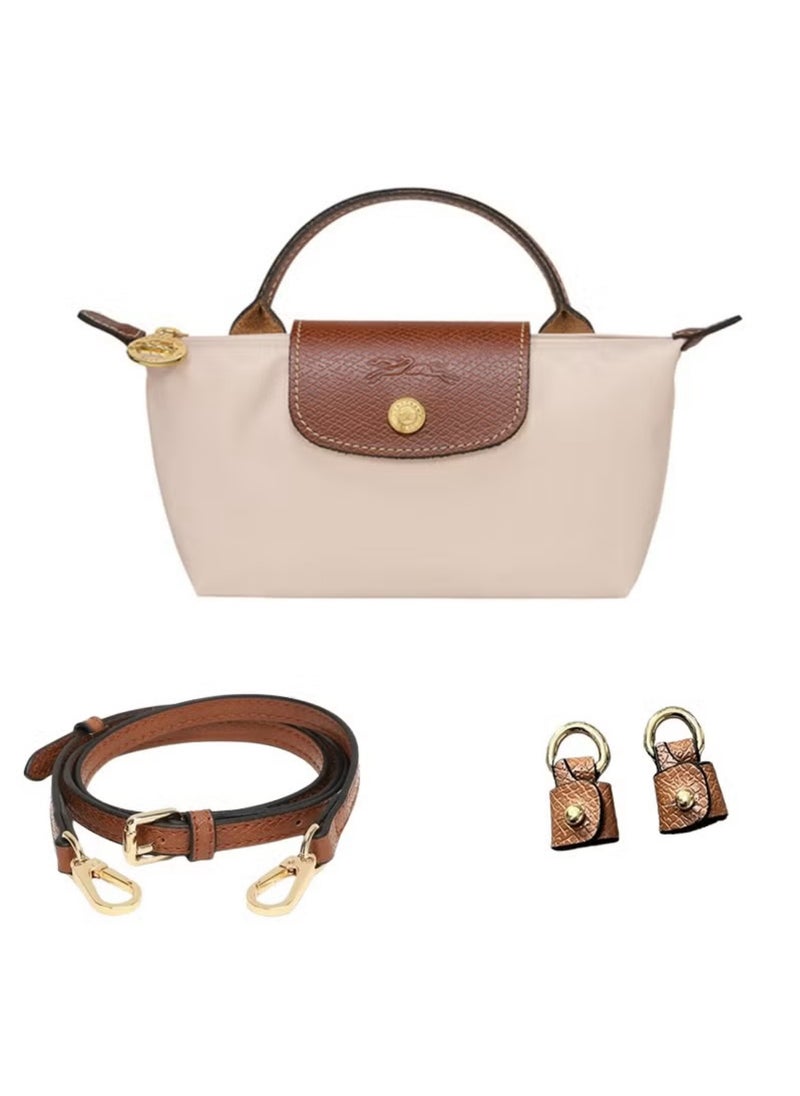 Longchamp Women'S Classic Fashion Versatile Mini Makeup Bag, Handbag, Shoulder Bag, Handheld Small Bag Off White  - Image 1