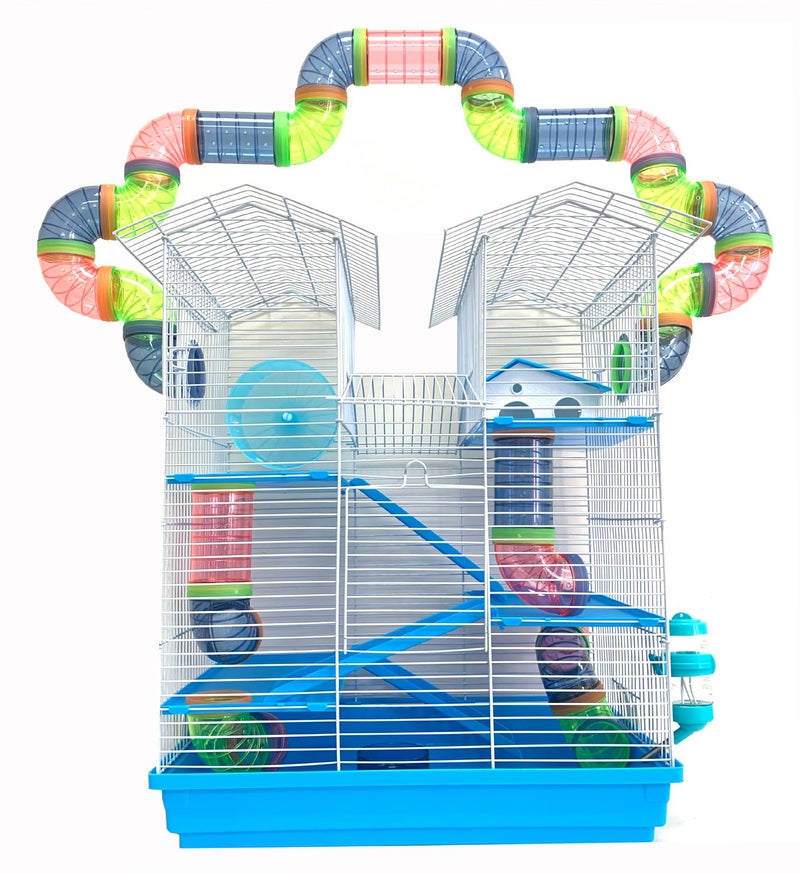 Mcage 5-Floors Large Twin Tower Syrian Hamster Rodent Gerbil Mouse Mice Rat Home Cage with Crossover Tube Tunnel Expansible and Customizable with Hide House Running Wheel Food Dish Water Bottle - Image 1