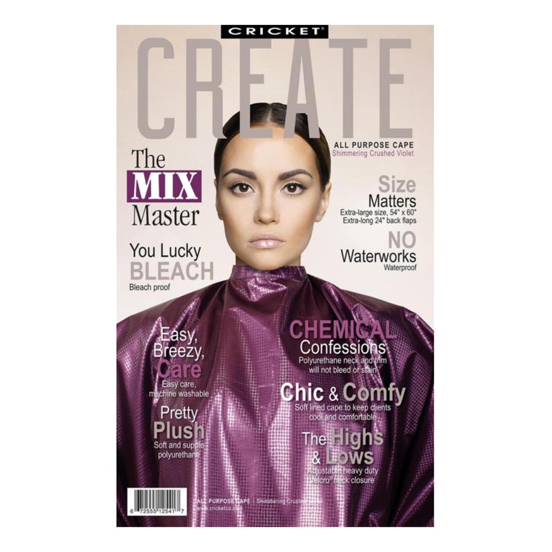 Cricket Shimmering All Purpose Salon Cape Waterproof Bleach Proof Cape Adjustable Neck Client Gown Crushed Violet