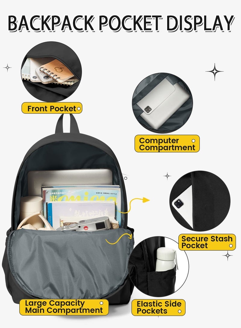 حقيبة الظهر السوداء للنساء الرجال ، حقيبة ظهر للمدارس للفتيان المراهقين ، حقيبة تحمل على الظهر المحمول للكلية للماء للنساء ، حقيبة تحمل على الظهر سفر استمر - Image 4