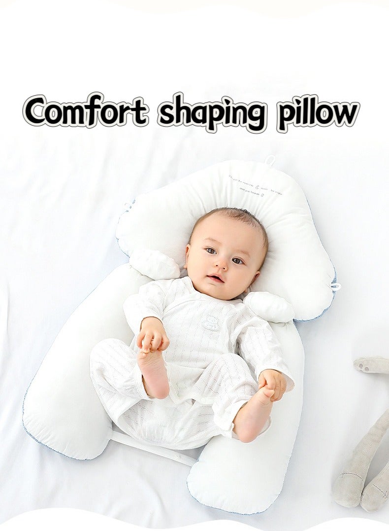 haleemy Baby Head Shaping Pillow, Infant Anti-Startle Sleep Pillow, Removable, Drawstring Adjustable Winter and Summer Dual-Use, Suitable for Babies 0-36 Months - Blue - Image 3