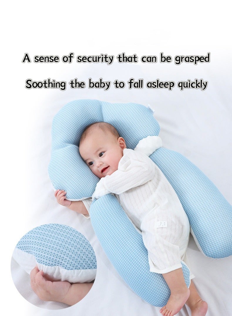 haleemy Baby Head Shaping Pillow, Infant Anti-Startle Sleep Pillow, Removable, Drawstring Adjustable Winter and Summer Dual-Use, Suitable for Babies 0-36 Months - Blue - Image 2