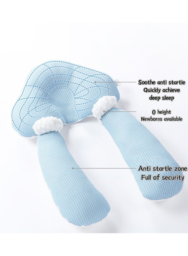 haleemy Baby Head Shaping Pillow, Infant Anti-Startle Sleep Pillow, Removable, Drawstring Adjustable Winter and Summer Dual-Use, Suitable for Babies 0-36 Months - Blue - Image 4