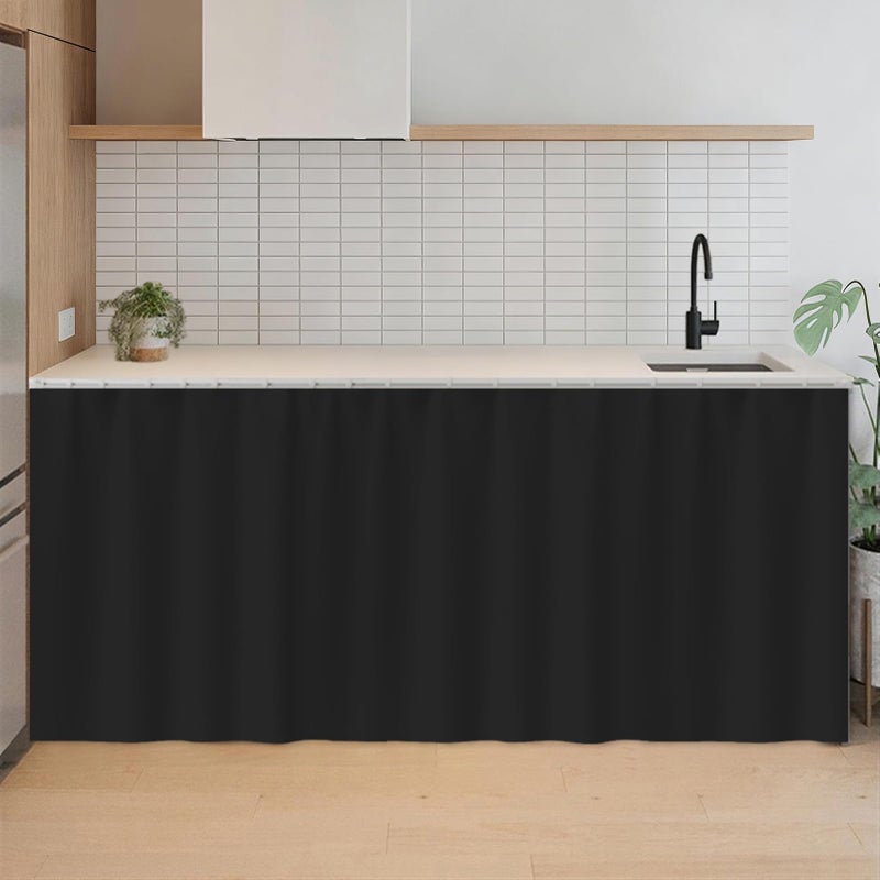 SK Studio Short Curtains for Kitchen, Privacy Cabinet Curtain Dust-Proof Window Shades Doorway Curtain for Closet Storage Room Black, 51.1" W x 27.6" H - Image 1