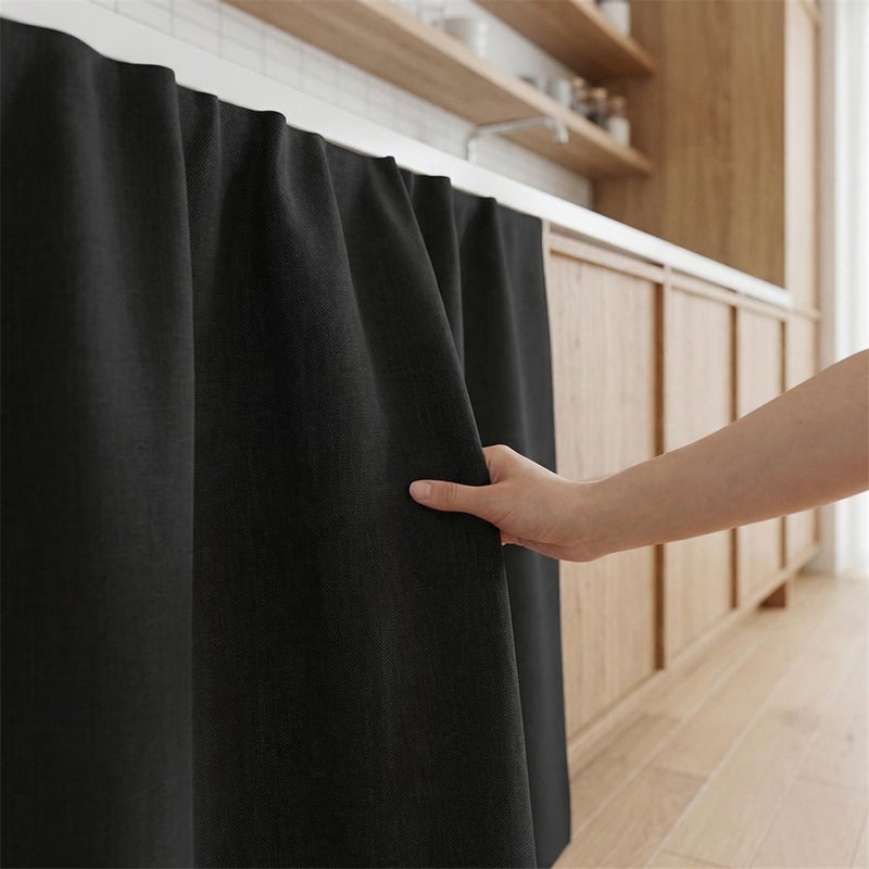SK Studio Short Curtains for Kitchen, Privacy Cabinet Curtain Dust-Proof Window Shades Doorway Curtain for Closet Storage Room Black, 51.1" W x 27.6" H - Image 2