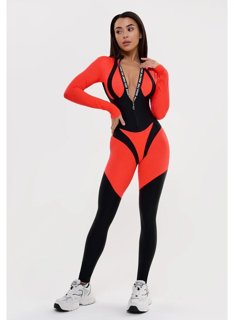 Bona Fide Mistress Orange Neon Bona Fide One Piece Workout Jumpsuits for Women - Athletic Romper Jumpsuit with Tummy Control and Lifting for Yoga, Gym for Women | Best Price UAE