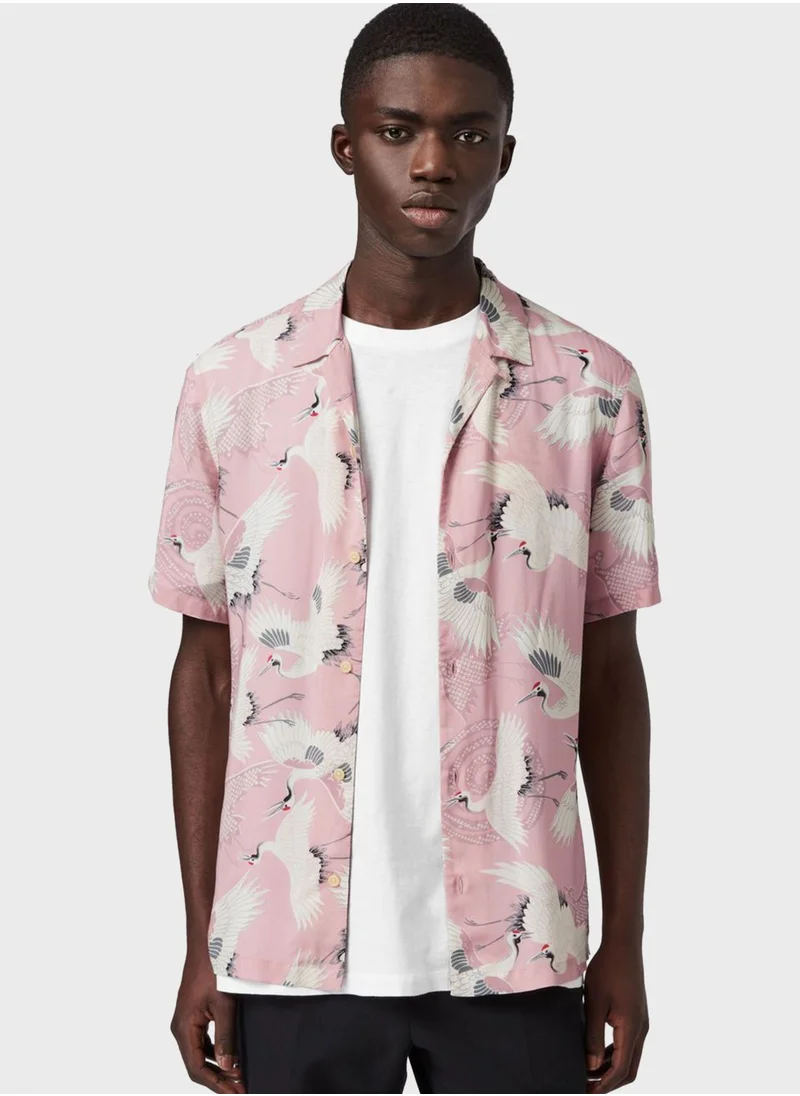 all saints Bird Print Slim Fit Shirt