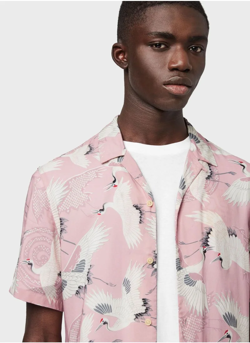 all saints Bird Print Slim Fit Shirt