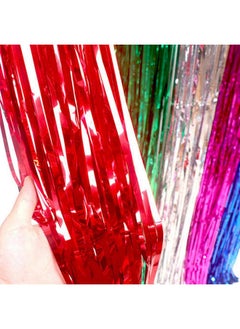 i-CHONY 2 Pcs 3.2Ft X 8.2Ft Shiny Red Metallic Tinsel Foil Fringe Curtains Photo Booth Backdrop For Birthday Wedding Holiday Celebration Bachelorette Party Decorations (Red)  - Image 3