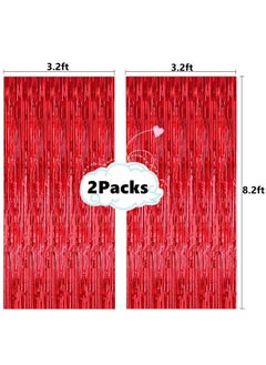 i-CHONY 2 Pcs 3.2Ft X 8.2Ft Shiny Red Metallic Tinsel Foil Fringe Curtains Photo Booth Backdrop For Birthday Wedding Holiday Celebration Bachelorette Party Decorations (Red)  - Image 2