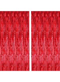i-CHONY 2 Pcs 3.2Ft X 8.2Ft Shiny Red Metallic Tinsel Foil Fringe Curtains Photo Booth Backdrop For Birthday Wedding Holiday Celebration Bachelorette Party Decorations (Red)  - Image 1