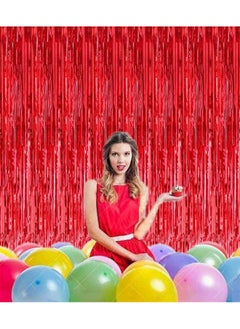 i-CHONY 2 Pcs 3.2Ft X 8.2Ft Shiny Red Metallic Tinsel Foil Fringe Curtains Photo Booth Backdrop For Birthday Wedding Holiday Celebration Bachelorette Party Decorations (Red)  - Image 4