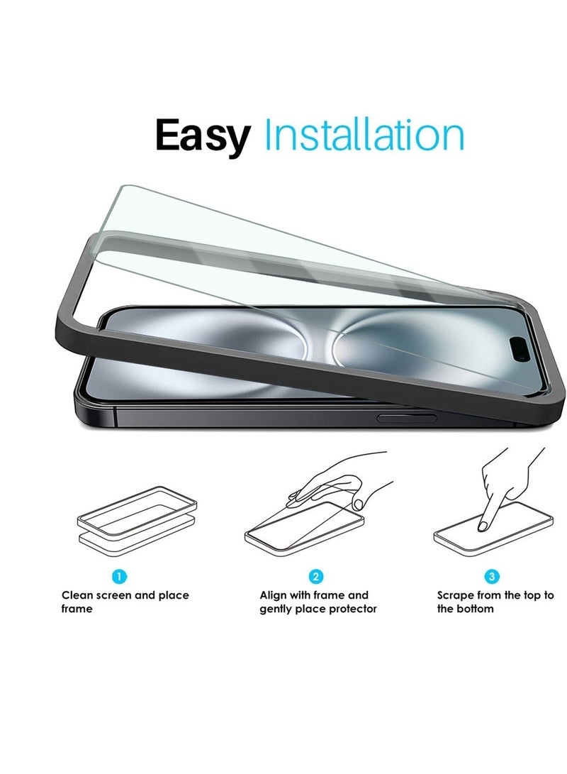 Techie حماية شاشة آيفون 16 - عبوة 2، زجاج غوريلا مقسى 9H، إطار محاذاة سهل التركيب، شفاف للغاية، خالي من الفقاعات، متوافق مع الجرابات - Image 4