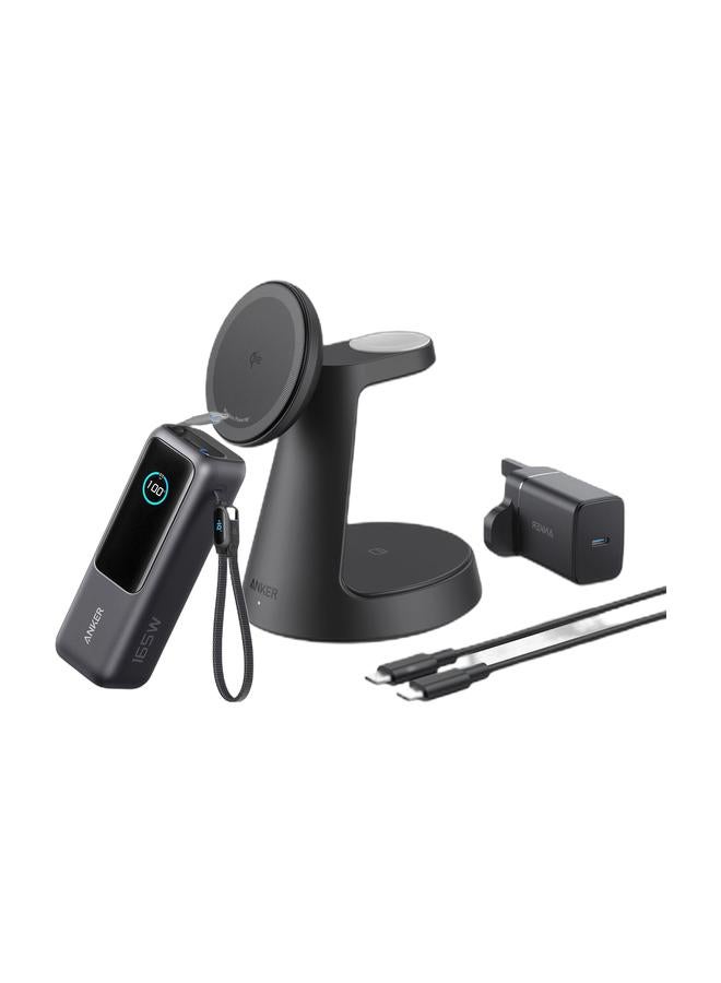 Anker Power Bank, 25,000mAh 165W Ultra-Fast Portable Charger for Dual Laptops, Fast Charging Battery Pack with Built-In and Retractable Cables, For iPhone 17/16 Series, Samsung, and More & MagGo Magnetic Wireless Charger (Dock Stand), 3-in-1 Qi2 Certified 15W MagSafe Compatible Wireless Charger, For iPhone 17/16 Series, Apple Watch, AirPods Pro, and More (Adapter IncludedBundle - Image 1