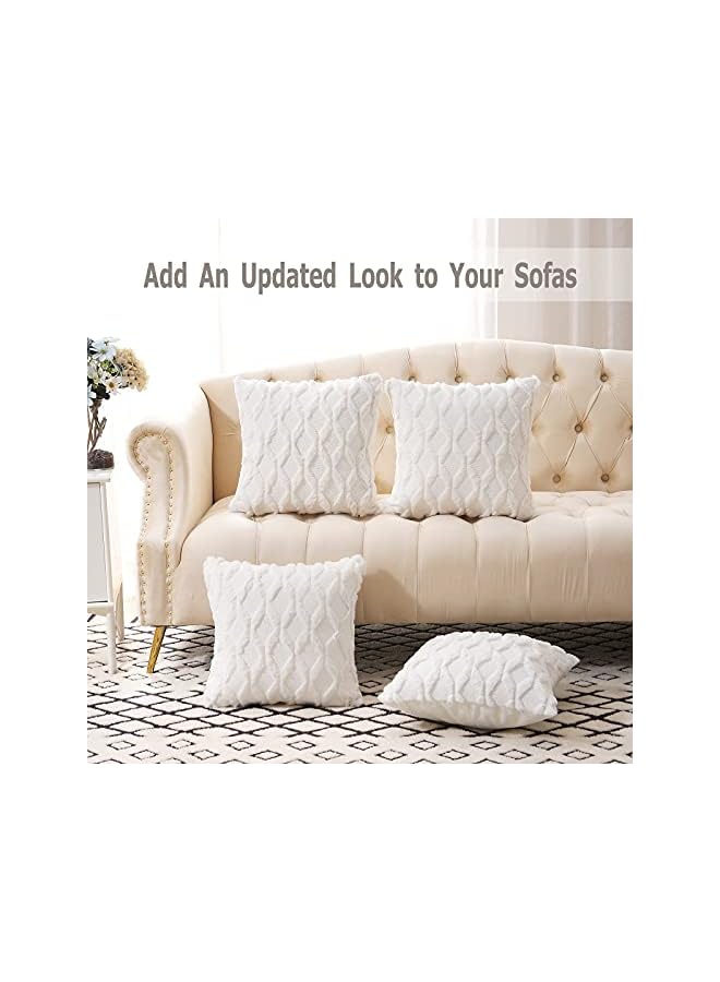 The Bros Pack of 2 Faux Wool Throw Pillow Covers 20x20 Inches Decorative Farmhouse Velvet Couch Pillow Case Soft Plush Square Boho Cushion Pillowcase, White - Image 2