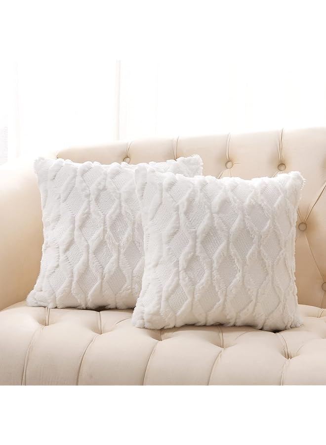 The Bros Pack of 2 Faux Wool Throw Pillow Covers 20x20 Inches Decorative Farmhouse Velvet Couch Pillow Case Soft Plush Square Boho Cushion Pillowcase, White - Image 1