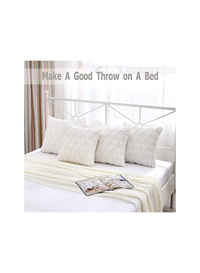 The Bros Pack of 2 Faux Wool Throw Pillow Covers 20x20 Inches Decorative Farmhouse Velvet Couch Pillow Case Soft Plush Square Boho Cushion Pillowcase, White - Image 3