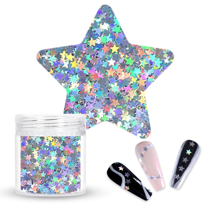 Laza 10g Stars Glitter Confetti Sparkle Shiny Holographic Micro Five-Angle Star False Nail Sequins Acrylic Paillettes for DIY Crafts Nail Art Decoration Party Face Body Make Up - Holographic Star