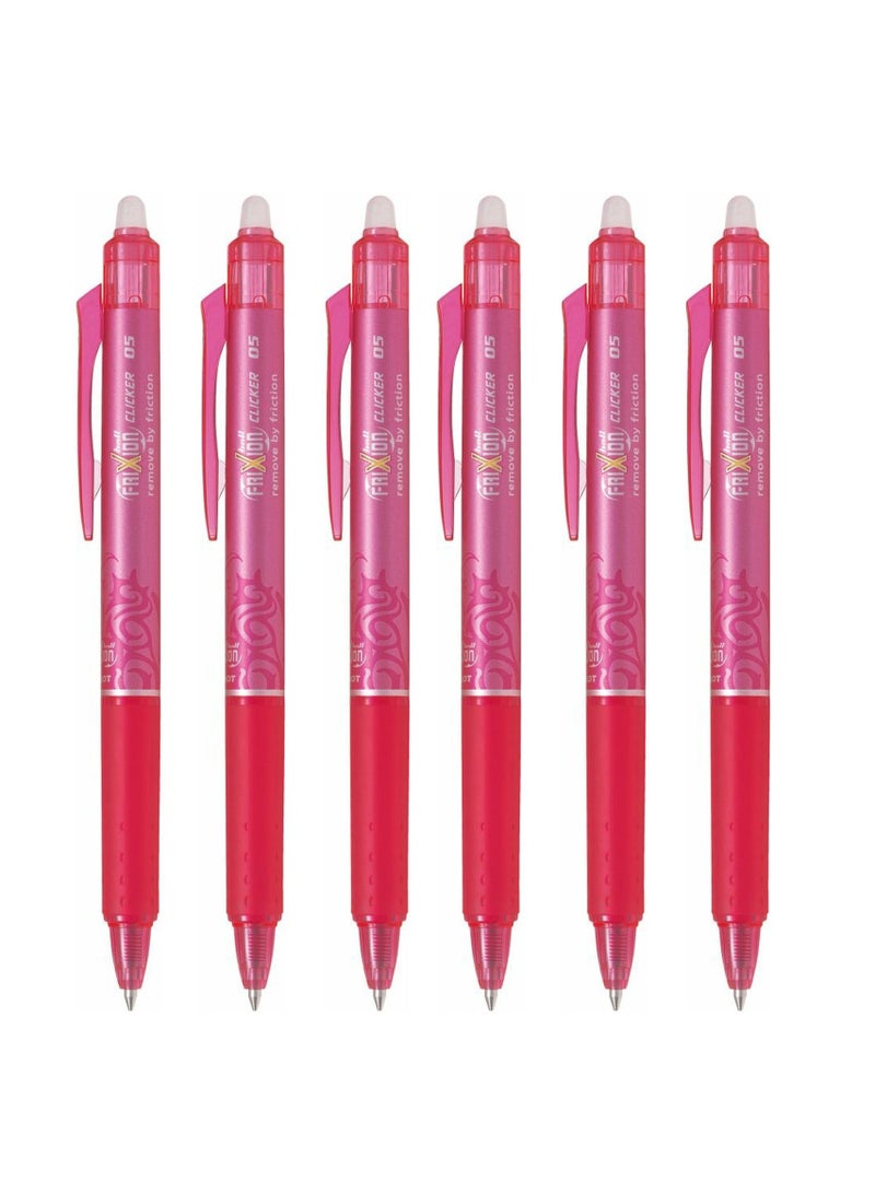 PILOT 6-Piece Frixion Clicker Erasable Ball Pen 0.5mm Tip Pink Ink - Image 1