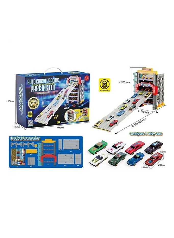 Auto Circuit Racing Without Batteries Parking Lot With 8 Alloy Cars MKD215A