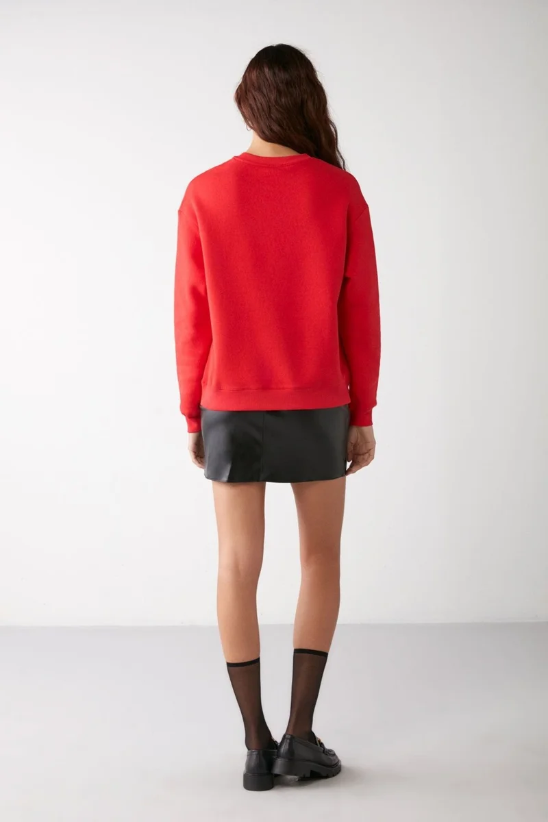 جريميلانج VANELTINA Women's Crew Neck Polar Fleece Oversize Fit Basic Red Sweatshirt