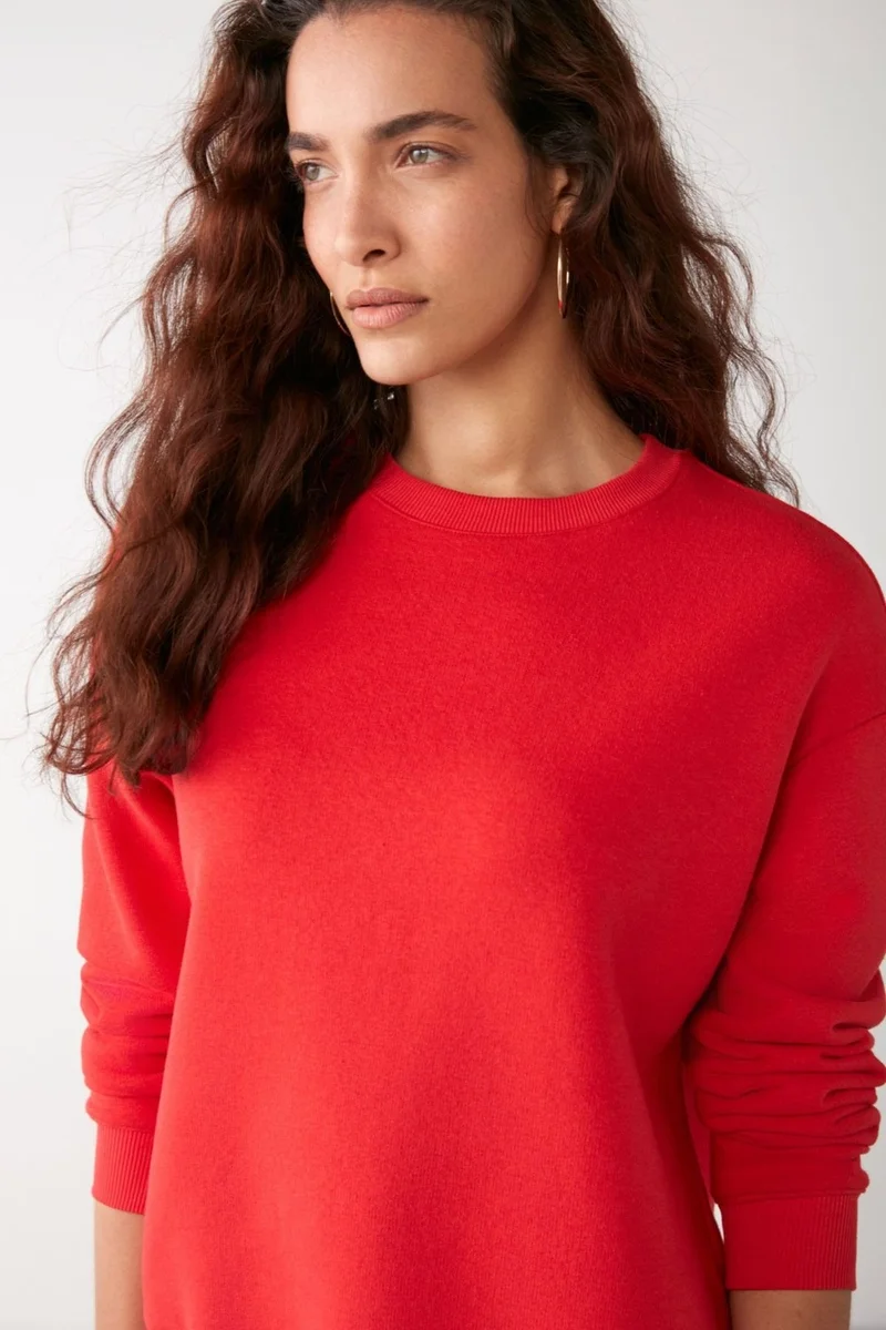 جريميلانج VANELTINA Women's Crew Neck Polar Fleece Oversize Fit Basic Red Sweatshirt