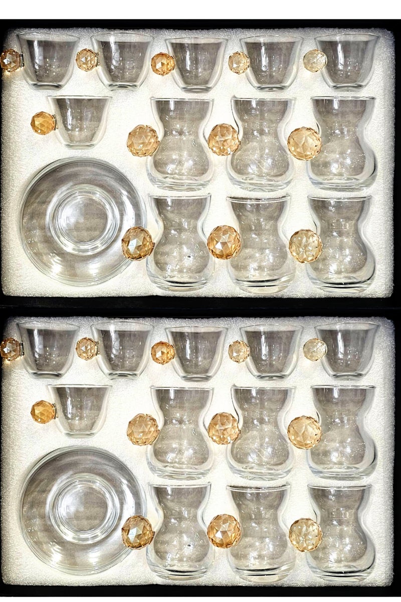 36-piece serving set, including clear crystal tea and coffee cups, plus a clear honeycomb handle - Image 1