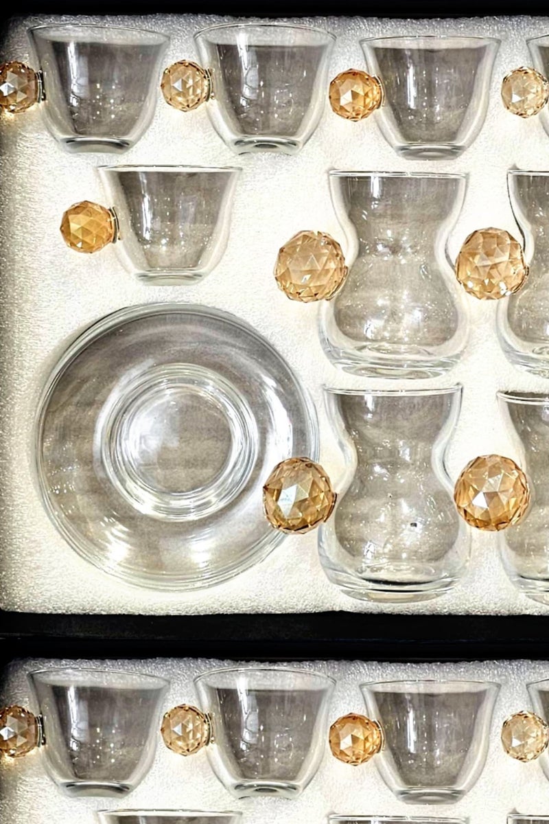 36-piece serving set, including clear crystal tea and coffee cups, plus a clear honeycomb handle - Image 2