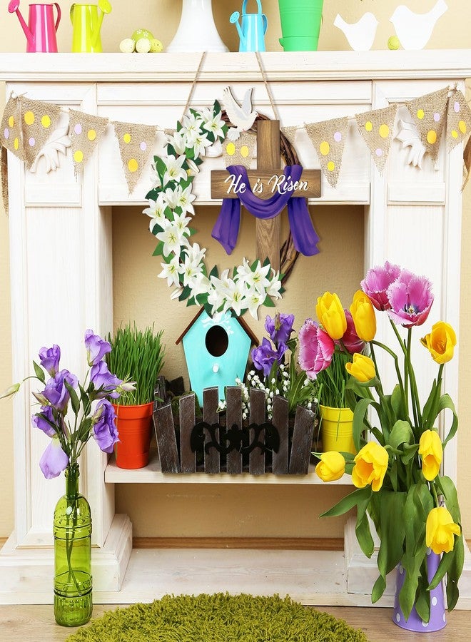 Sophena He is Risen Easter Decoration Wooden Wreaths for Front Door Sign Cross Sign Door Wall Signs, Christian Jesus Lily Flowers Ornaments Hanging Crafts for Spring Home Farmhouse Party Porch Decor - Image 2