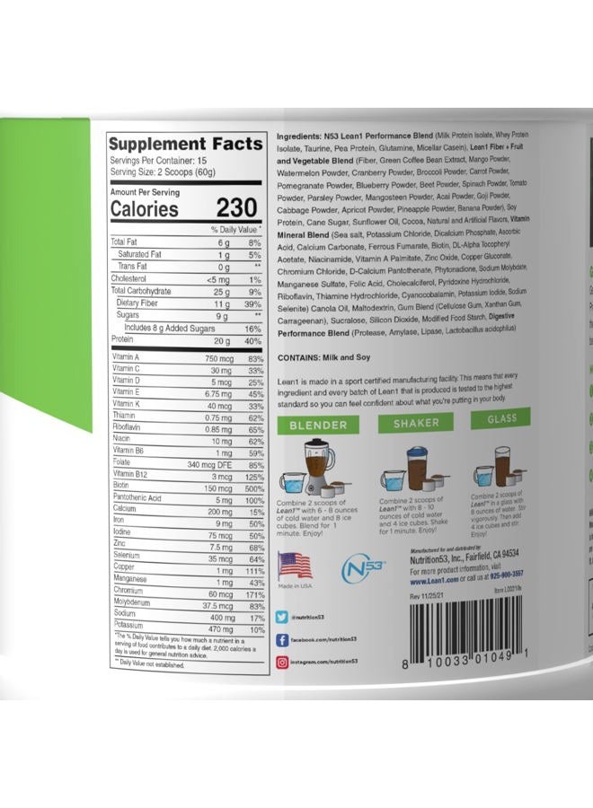 Lean1 Meal Replacement Protein Shake, Chocolate Flavor, 2-PACK of 15 Serving Tubs - Image 4