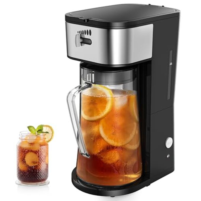 Iced Coffee Tea Maker With Reusable Filter Basket 3 QT Pitcher Iced Tea And Coffee Machine, Tea Makers For Iced Tea, Lattes, Lemonade And Flavored Water (3QT 2)