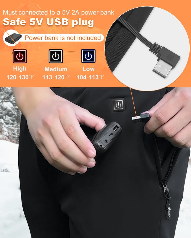 FERNIDA Heated Pants for Men Women, 8 Heated Zones, Winter Warm Heating Sweatpants Skiing Hiking Fishing Walking Trouser, No Battery, S Black - Image 4