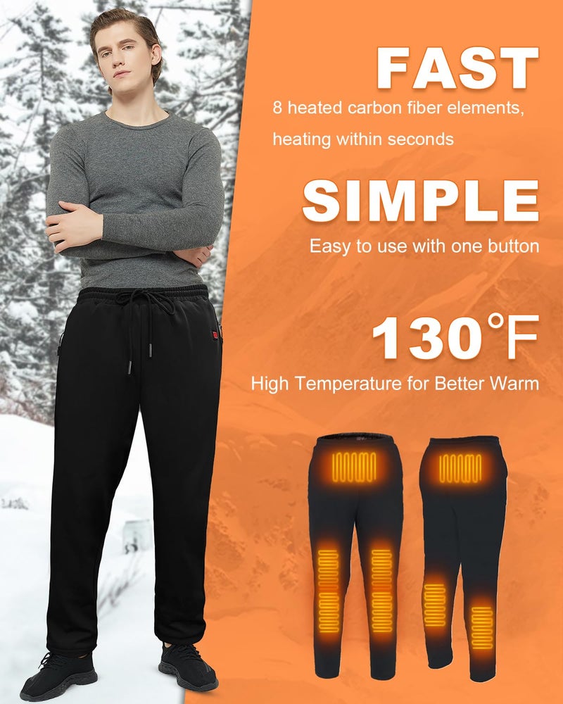 FERNIDA Heated Pants for Men Women, 8 Heated Zones, Winter Warm Heating Sweatpants Skiing Hiking Fishing Walking Trouser, No Battery, S Black - Image 2