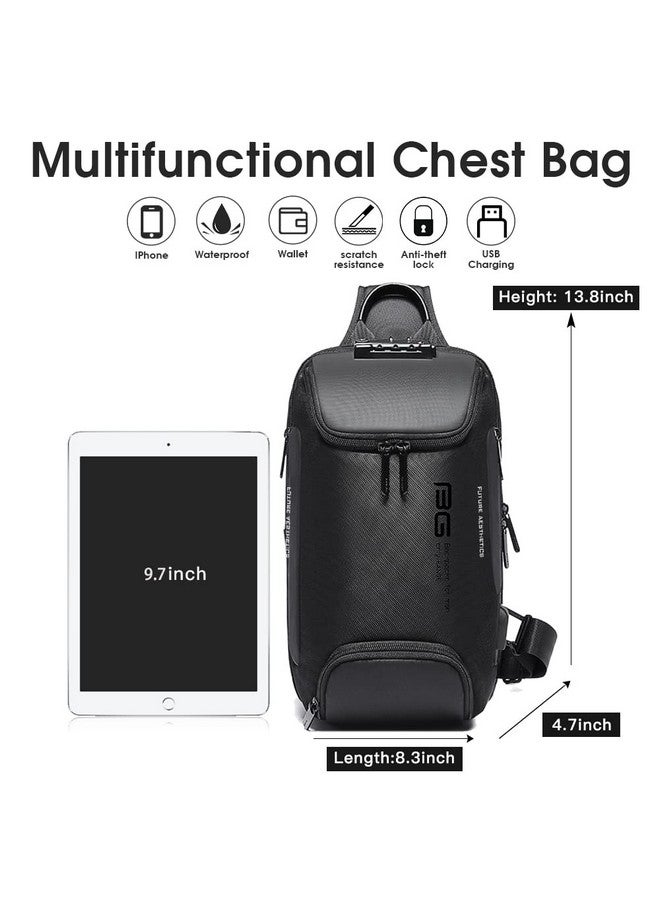 BANGE Sling Bag, Waterproof Men's Chest Bag Shoulder bags Crossbody Sling Backpack for Men, Black Upgrade Anti-theft, Medium, Fashion - Image 5