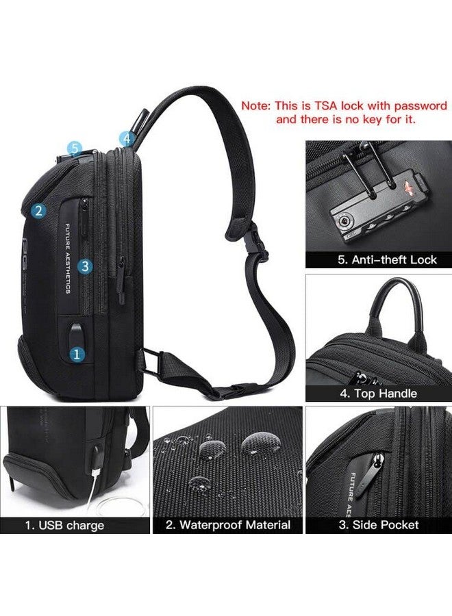 BANGE Sling Bag, Waterproof Men's Chest Bag Shoulder bags Crossbody Sling Backpack for Men, Black Upgrade Anti-theft, Medium, Fashion - Image 3