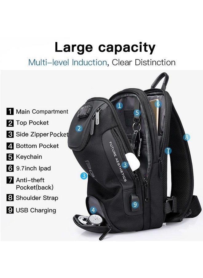 BANGE Sling Bag, Waterproof Men's Chest Bag Shoulder bags Crossbody Sling Backpack for Men, Black Upgrade Anti-theft, Medium, Fashion - Image 2