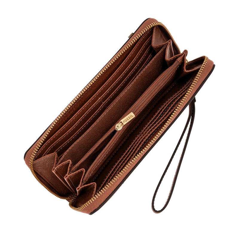 FOSSIL محفظة فوسيل النسائية لوغان الجلدية مع خاصية حجب RFID وسحاب حول محفظة مع حزام للمعصم، بني (الموديل: SL7831200) - Image 2