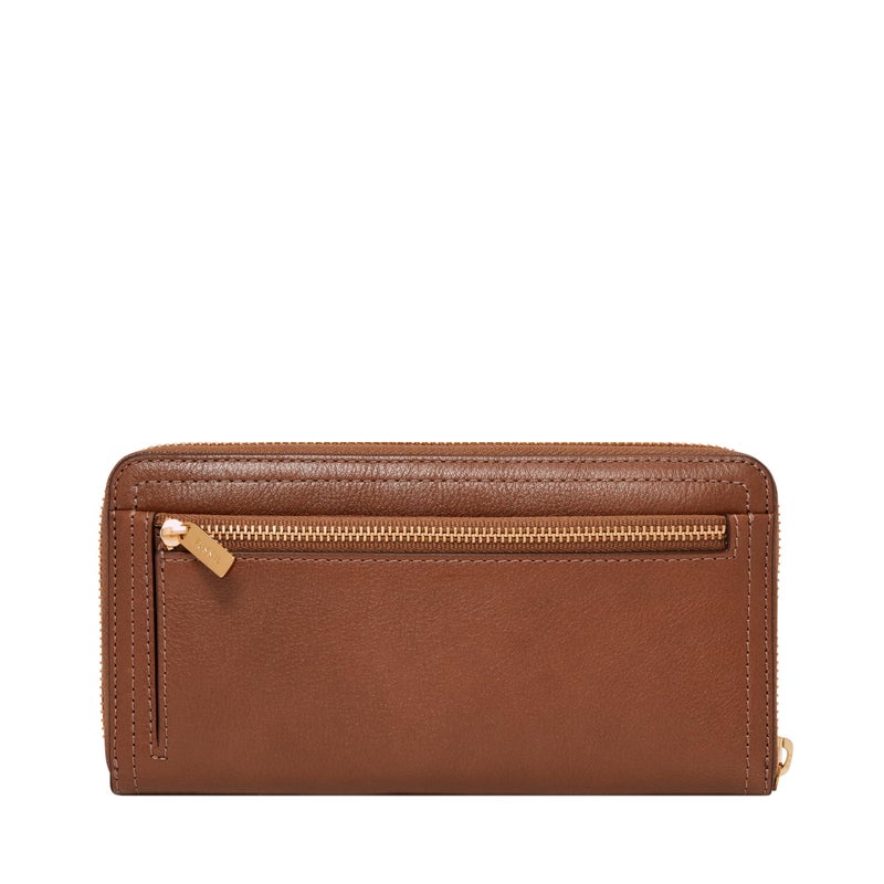 FOSSIL محفظة فوسيل النسائية لوغان الجلدية مع خاصية حجب RFID وسحاب حول محفظة مع حزام للمعصم، بني (الموديل: SL7831200) - Image 3