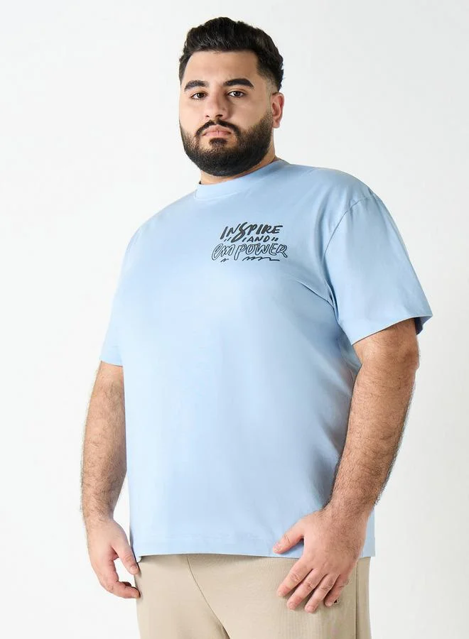 Splash FAV Plus Size Typographic Print Crew Neck T-shirt with Short Sleeves